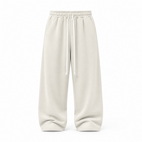 Pantaloni Lungi Largi Bărbați Bej Deschis cu Șnur Lung și Buzunar la Spate - vedere frontală ghost