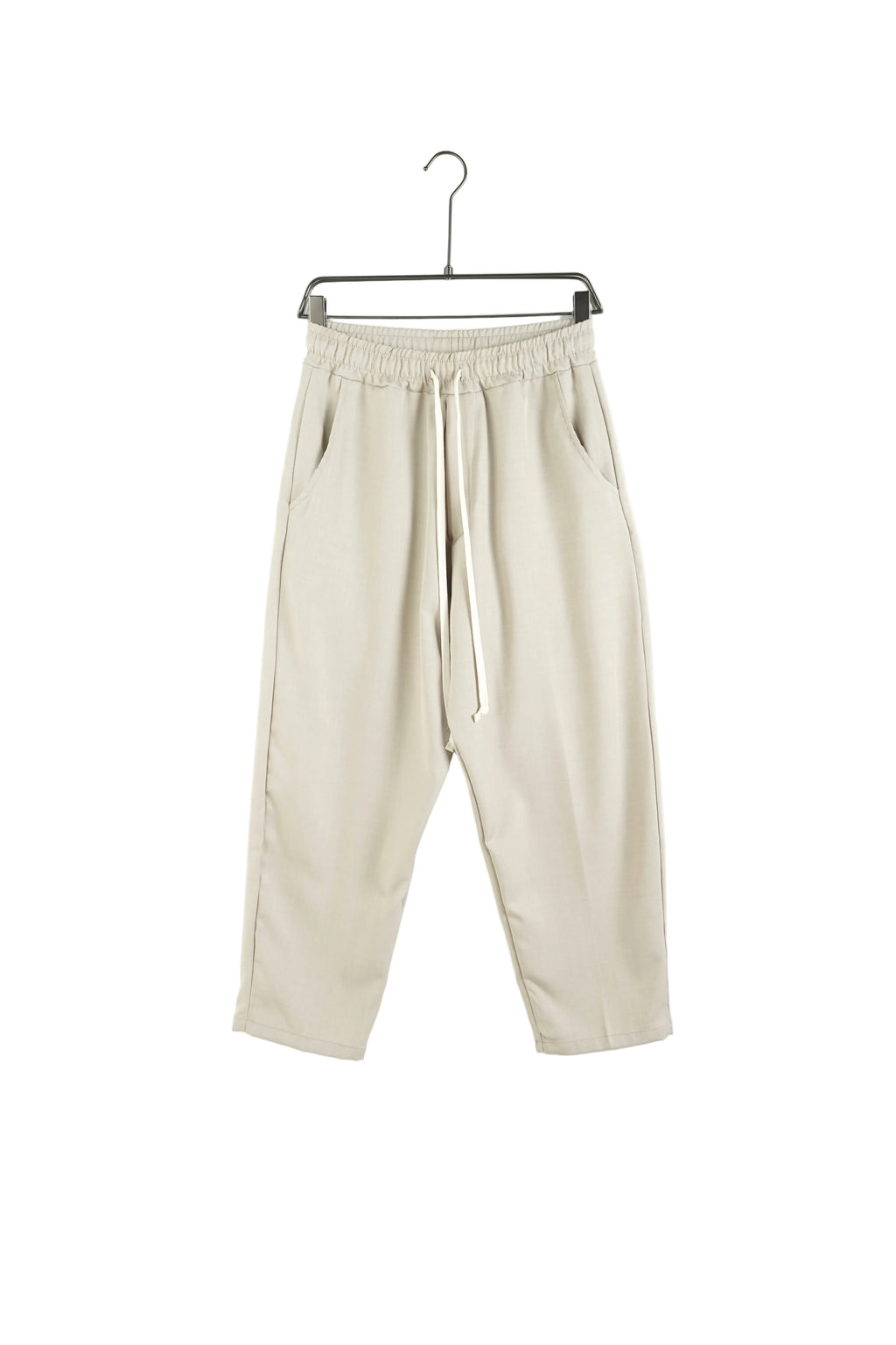 Pantaloni bej pentru bărbați, model wide leg (croială largă) cu șiret lung în talie