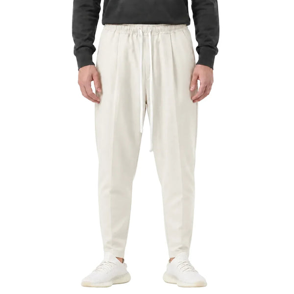 Pantaloni Lungi Ușor Slim Bărbați Bej cu Șnur Lung și Buzunar la Spate