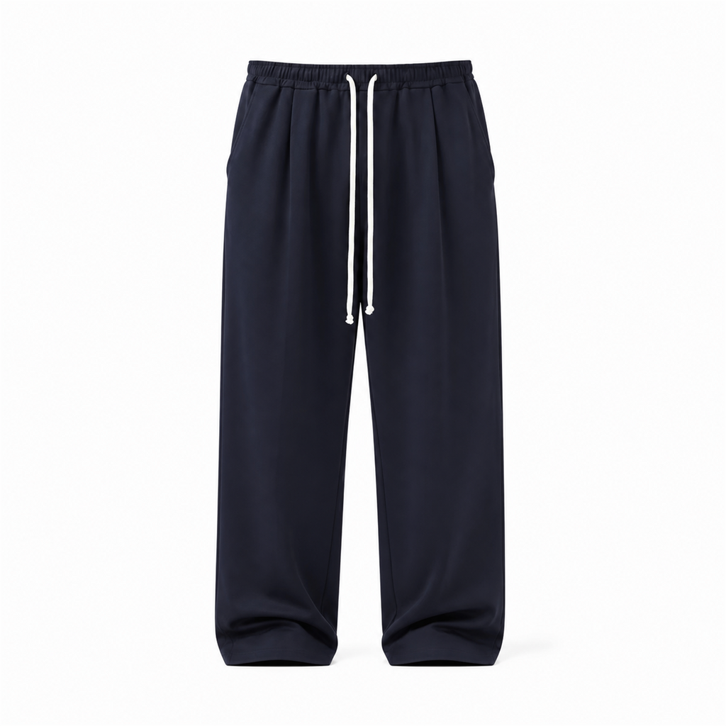 Pantaloni Lungi Largi Bărbați Bleumarin cu Șnur Lung și Buzunar la Spate - vedere frontală ghost