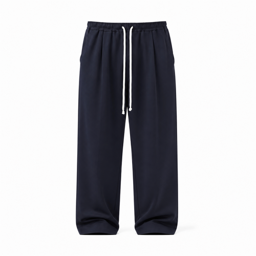 Pantaloni Lungi Largi Bărbați Bleumarin cu Șnur Lung și Buzunar la Spate - vedere frontală ghost