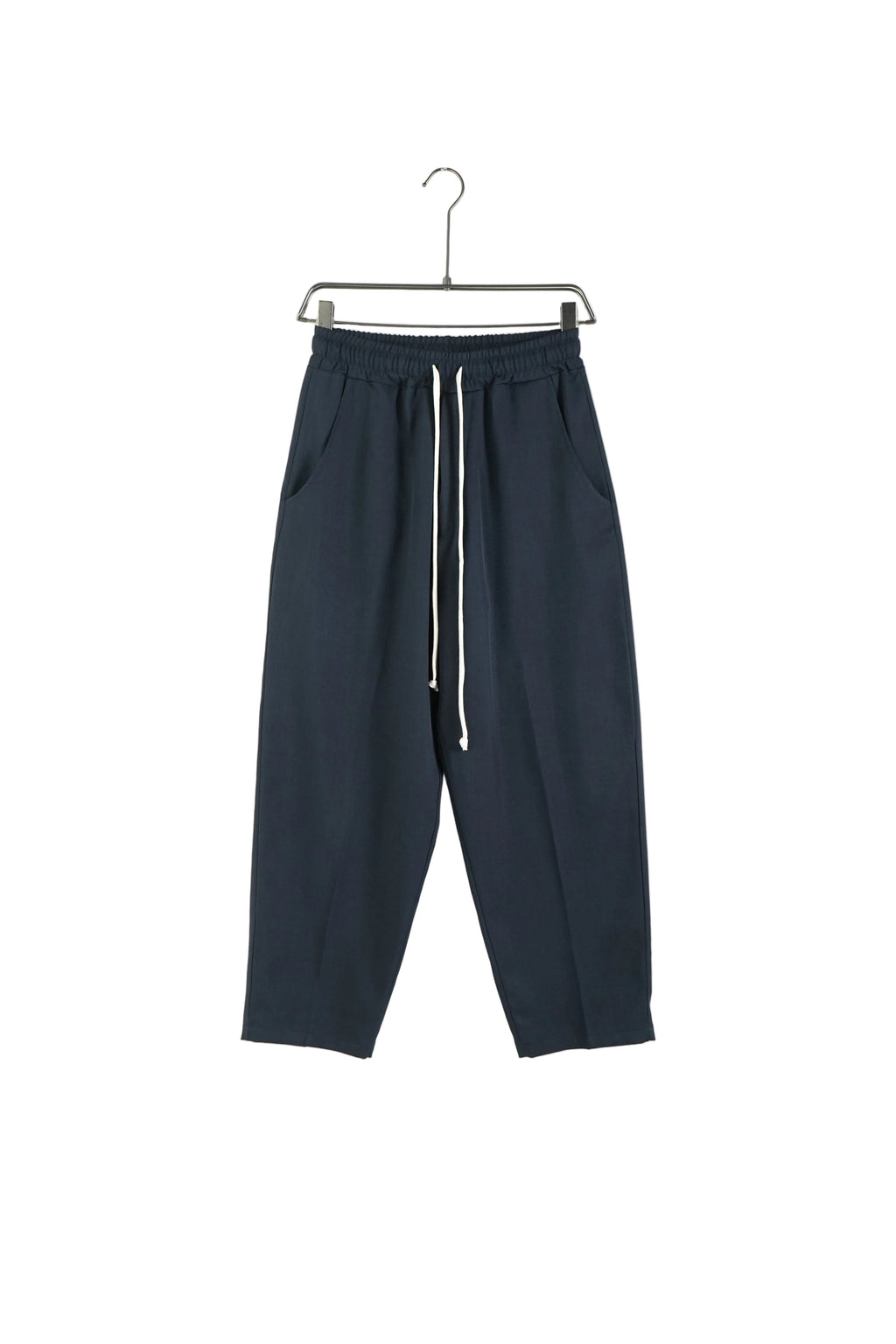 Pantaloni bărbați bleumarin croială largă cu șiret lung în talie, model casual
