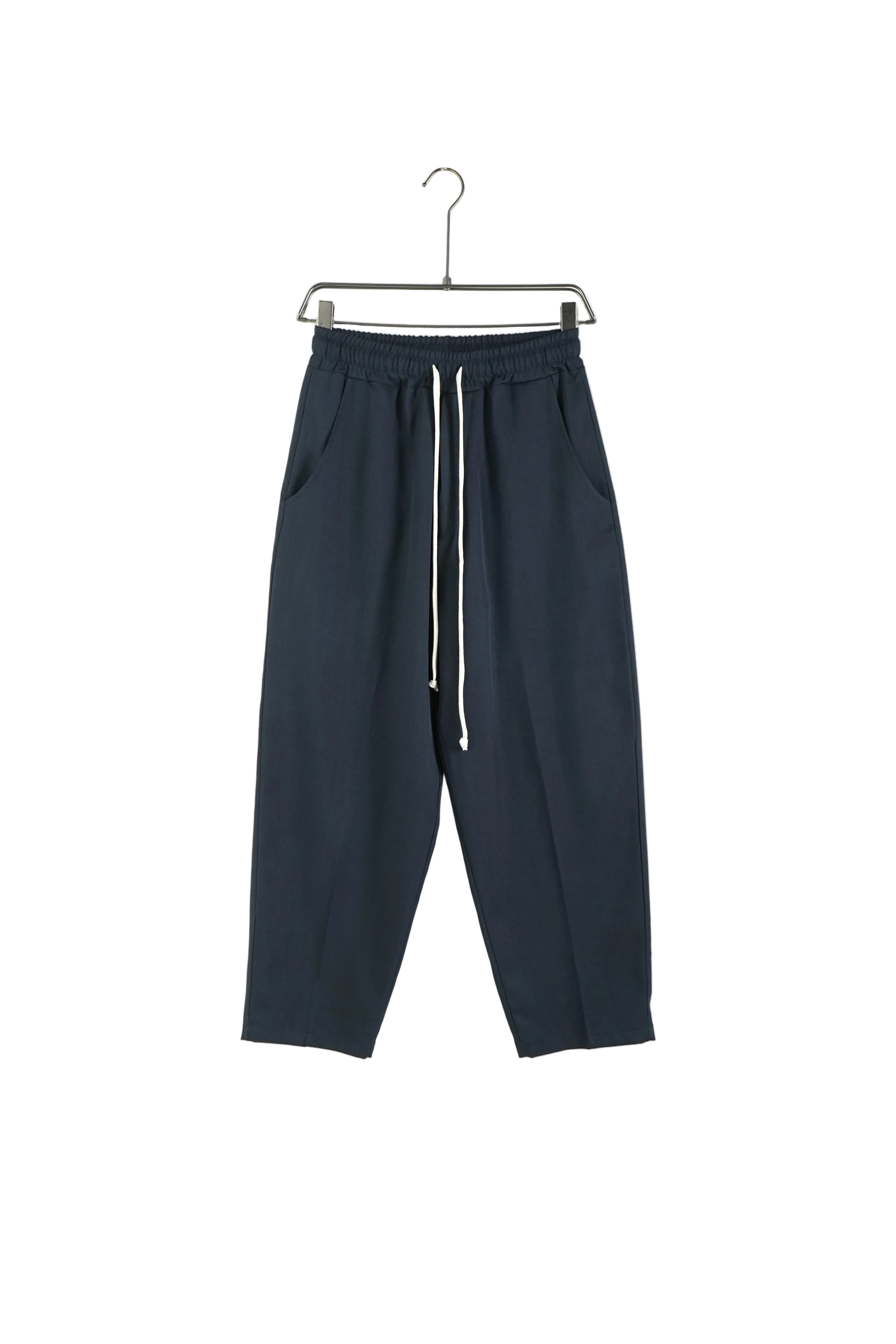 Pantaloni bărbați bleumarin croială largă cu șiret lung în talie, model casual