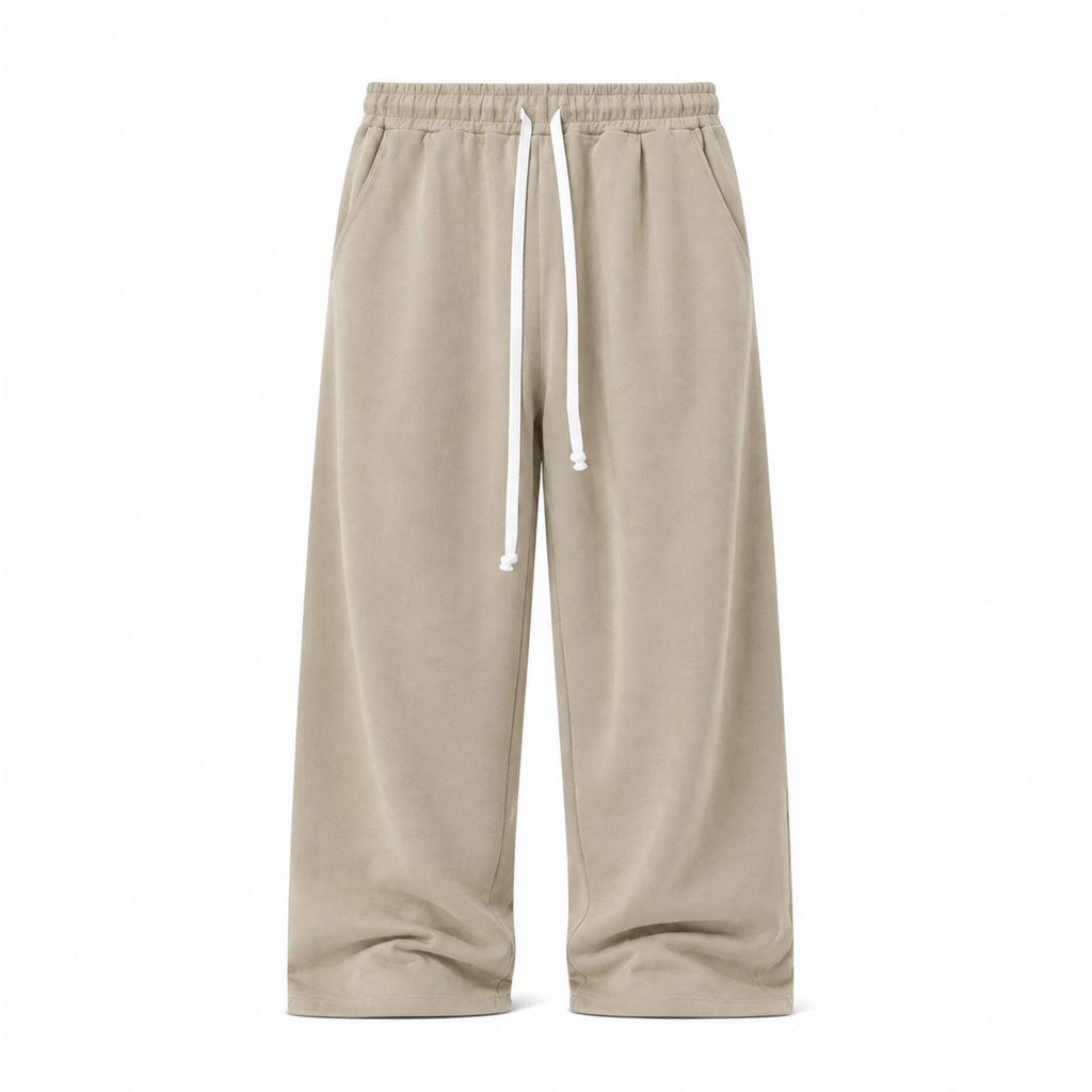 Pantaloni Lungi Largi Bărbați Camel cu Șnur Lung și Buzunar la Spate - vedere frontală ghost