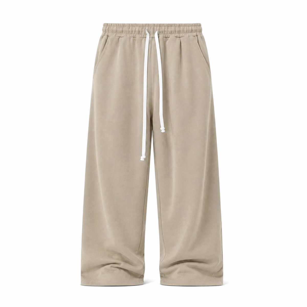 Pantaloni Lungi Largi Bărbați Camel cu Șnur Lung și Buzunar la Spate - vedere frontală ghost