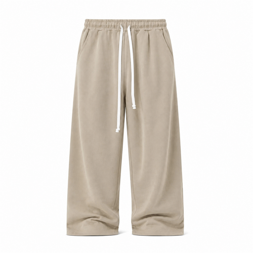 Pantaloni Lungi Largi Bărbați Camel cu Șnur Lung și Buzunar la Spate - vedere frontală ghost