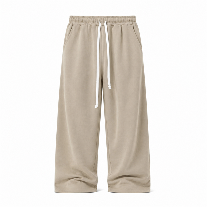 Pantaloni Lungi Largi Bărbați Camel cu Șnur Lung și Buzunar la Spate - vedere frontală ghost