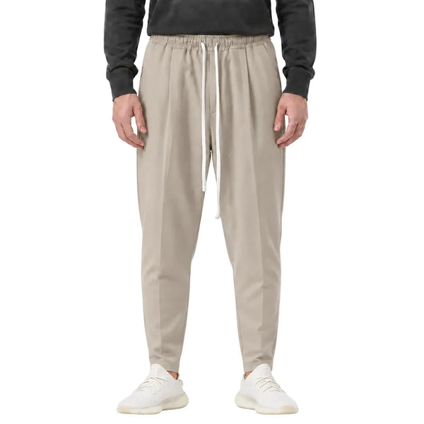 Pantaloni Lungi Ușor Slim Bărbați Camel cu Șnur Lung și Buzunar la Spate