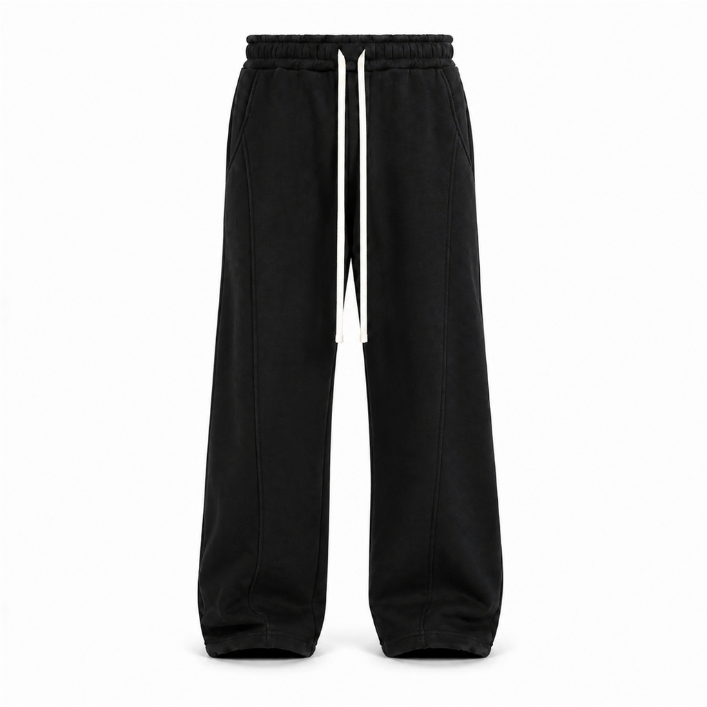 Pantaloni Bărbați Negri Baggy Fit din Bumbac - vedere frontală ghost