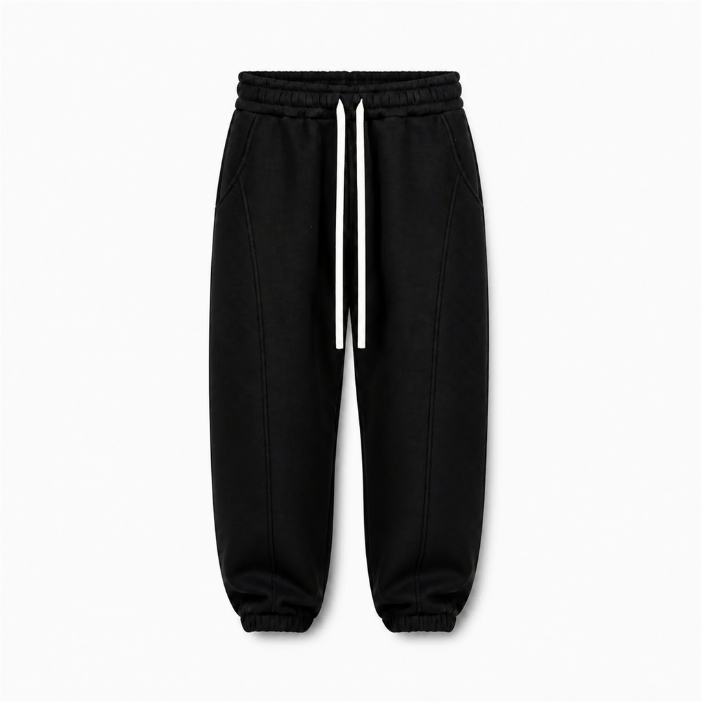 Pantaloni de Trening Bărbați Negri Balloon Fit din Bumbac - vedere frontală ghost