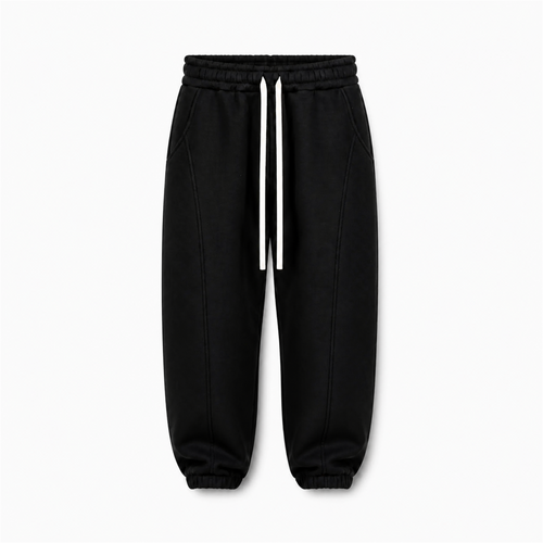 Pantaloni de Trening Bărbați Negri Balloon Fit din Bumbac - vedere frontală ghost