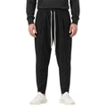 Pantaloni negri pentru bărbați, carrot fit ușor slim, purtați din față cu șnur lung alb