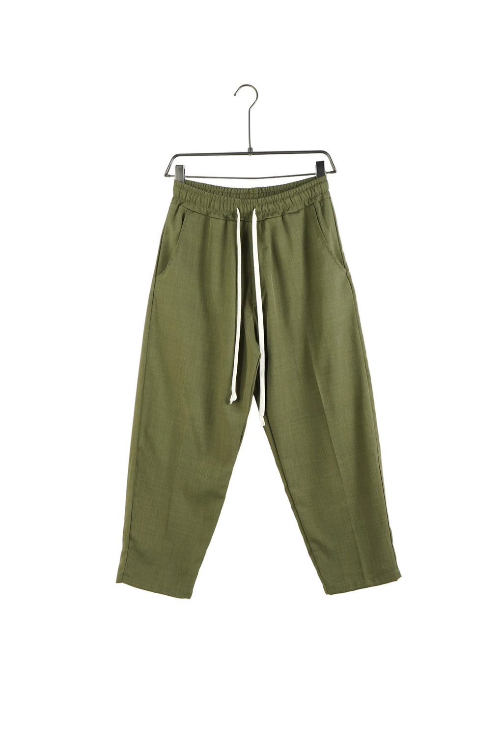 Pantaloni verzi pentru bărbați model wide leg cu șiret lung în talie, croială largă stil urban