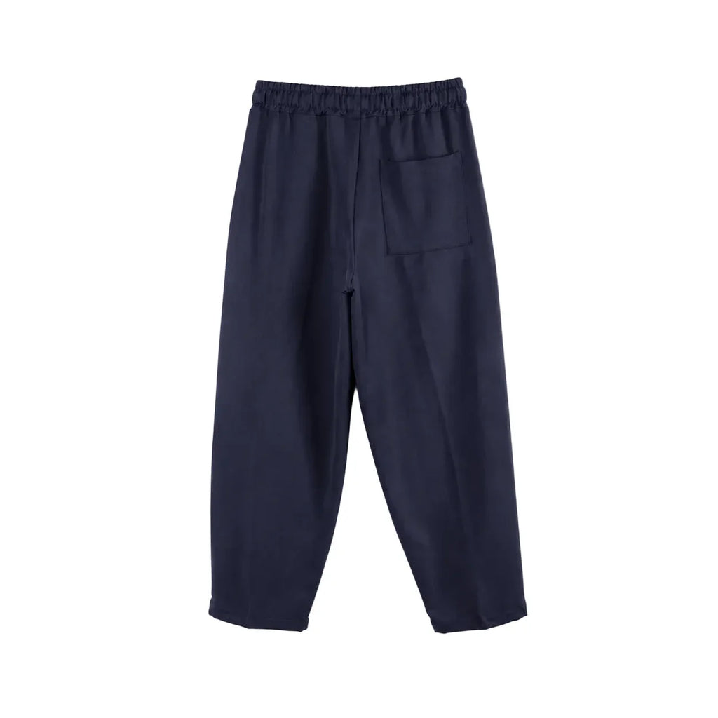 Pantaloni bleumarin pentru bărbați, vedere din spate cu buzunar aplicat și talie elastică