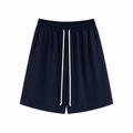 Pantaloni bleumarin cu șnur lung în talie, confecționați din amestec de vâscoză și in, vedere frontală pentru ținute de vară.