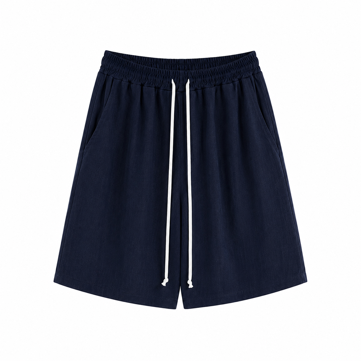Pantaloni bleumarin cu șnur lung în talie, confecționați din amestec de vâscoză și in, vedere frontală pentru ținute de vară.