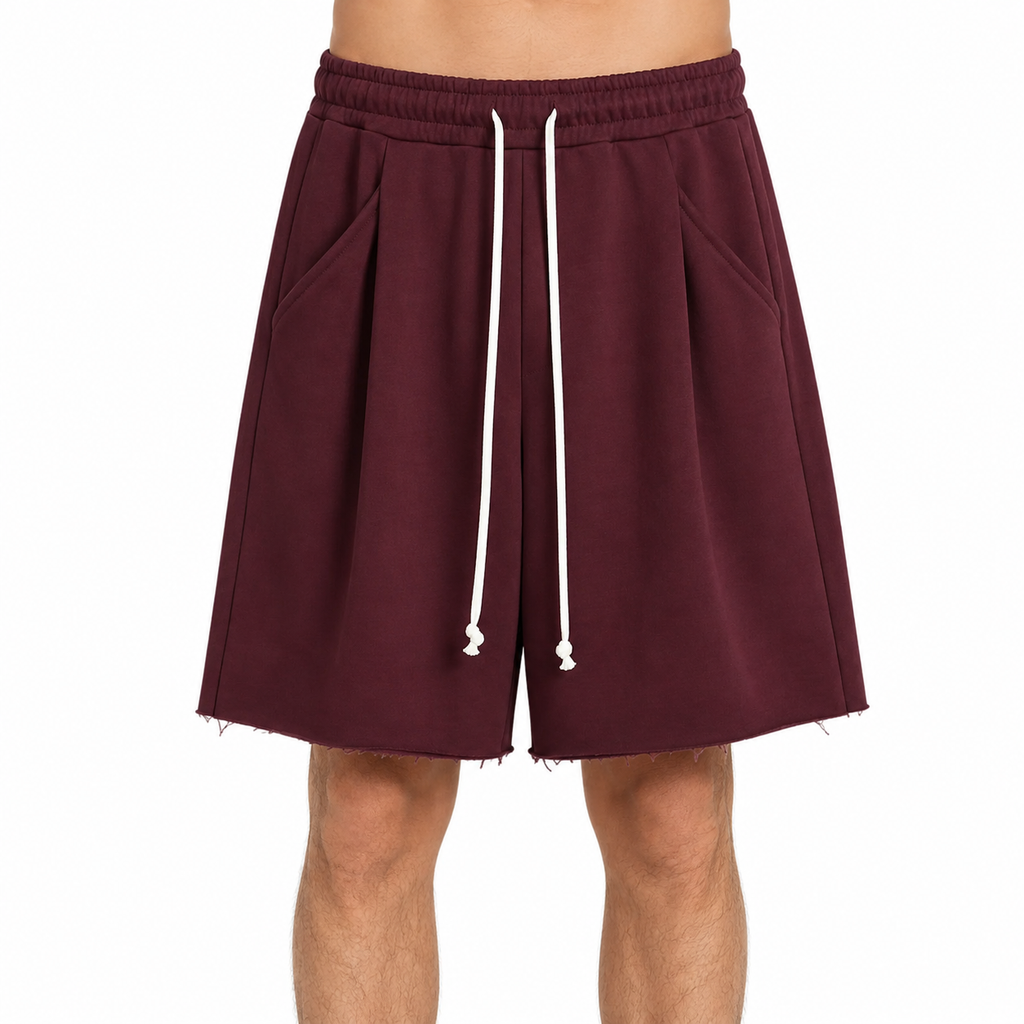 Pantaloni Burgundy Oversized cu Cusătură Frontală și Șnur Lung