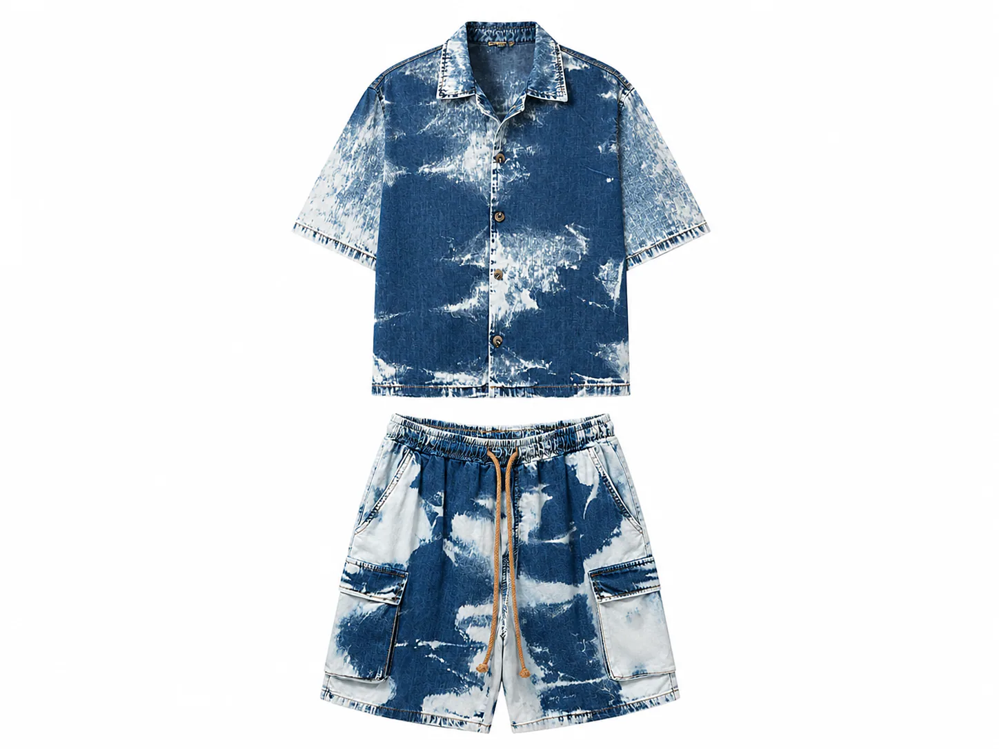 Set Denim Bărbați Albastru cu Vopsea Albă și Pantaloni Cargo – Fit Normal, 100% Bumbac - produs fashion bărbați Atelier AXD