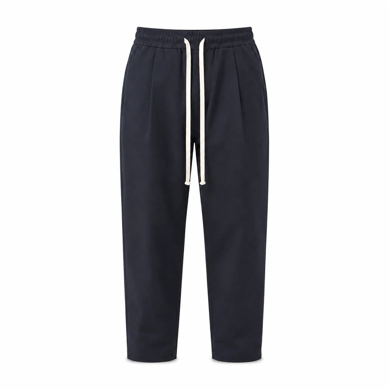 Pantaloni bleumarin bărbați ușor slim cu șnur, vedere frontală produs