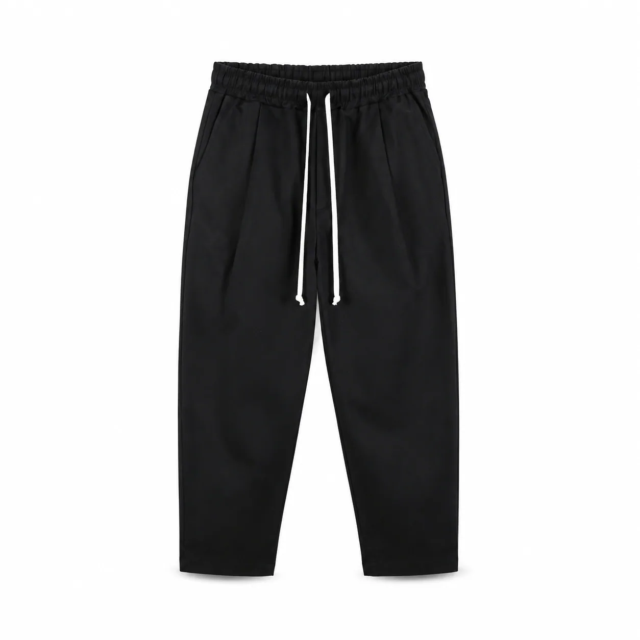 Pantaloni negri bărbați ușor slim cu șnur, vedere frontală produs
