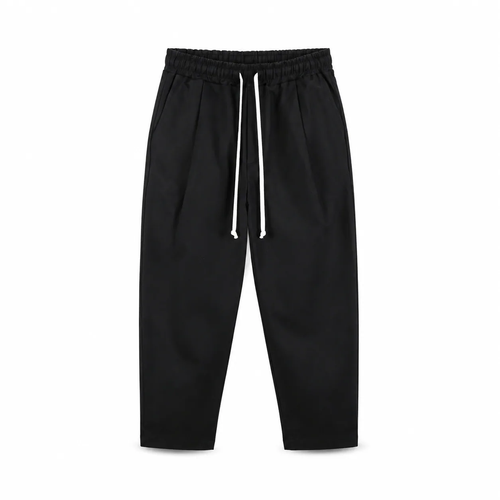Pantaloni negri bărbați ușor slim cu șnur, vedere frontală produs