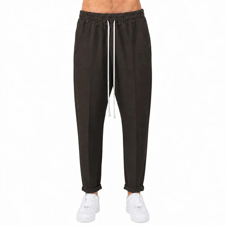 Pantaloni Lungi Slim Bărbați Casual Maro cu Șnur