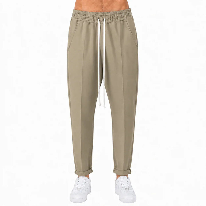 Pantaloni Lungi Slim Bărbați Casual Maro Deschis cu Șnur