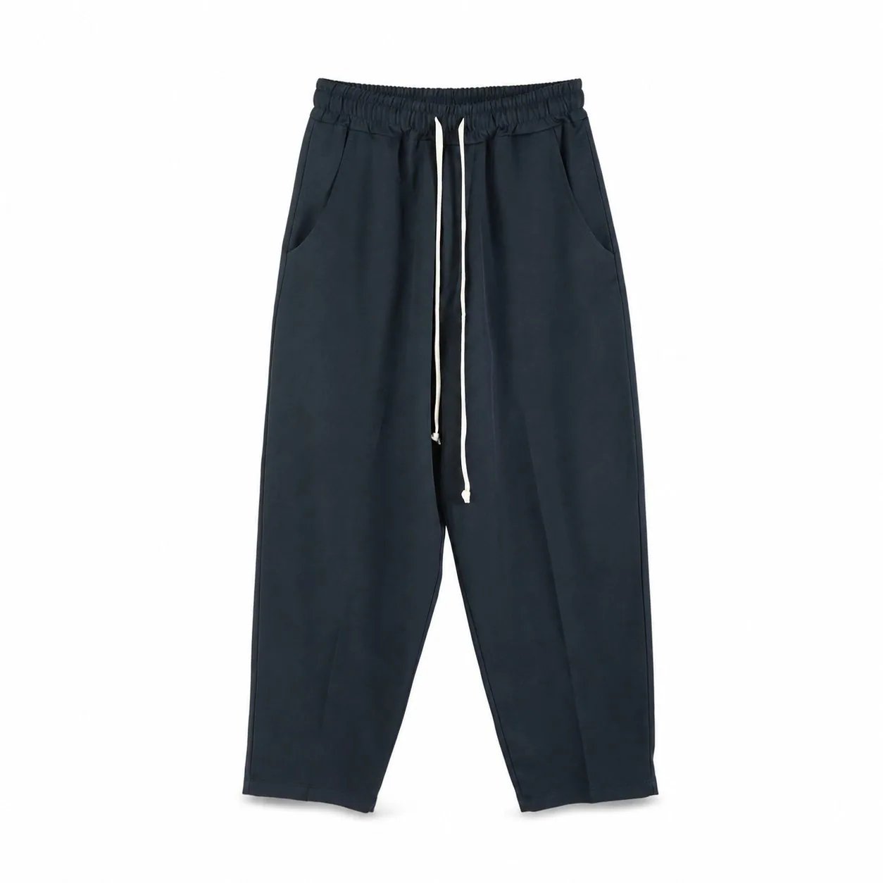 Pantaloni bărbați bleumarin croială largă cu șiret lung în talie, model casual