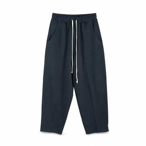 Pantaloni bărbați bleumarin croială largă cu șiret lung în talie, model casual