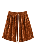 Pantaloni scurți maro din catifea cu croială oversized și șnur alb reglabil