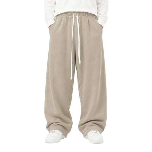 Pantaloni lungi camel pentru bărbați, croială largă, vedere frontală cu șnur lung