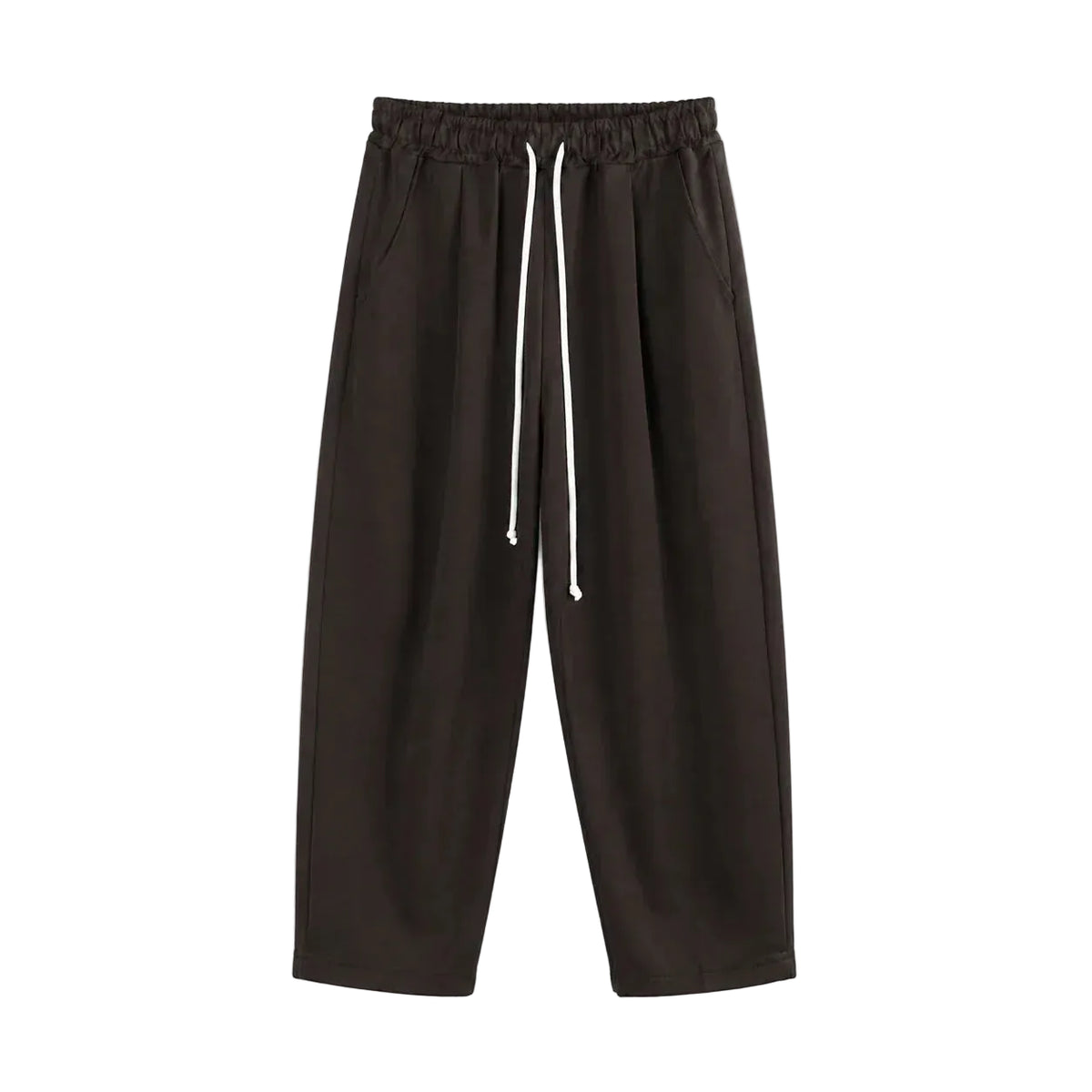 Pantaloni lungi maro cu croială largă pentru bărbați, vedere din față cu șnur ajustabil