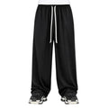 Pantaloni lungi wide leg negri pentru bărbați, purtați din față cu șnur alb