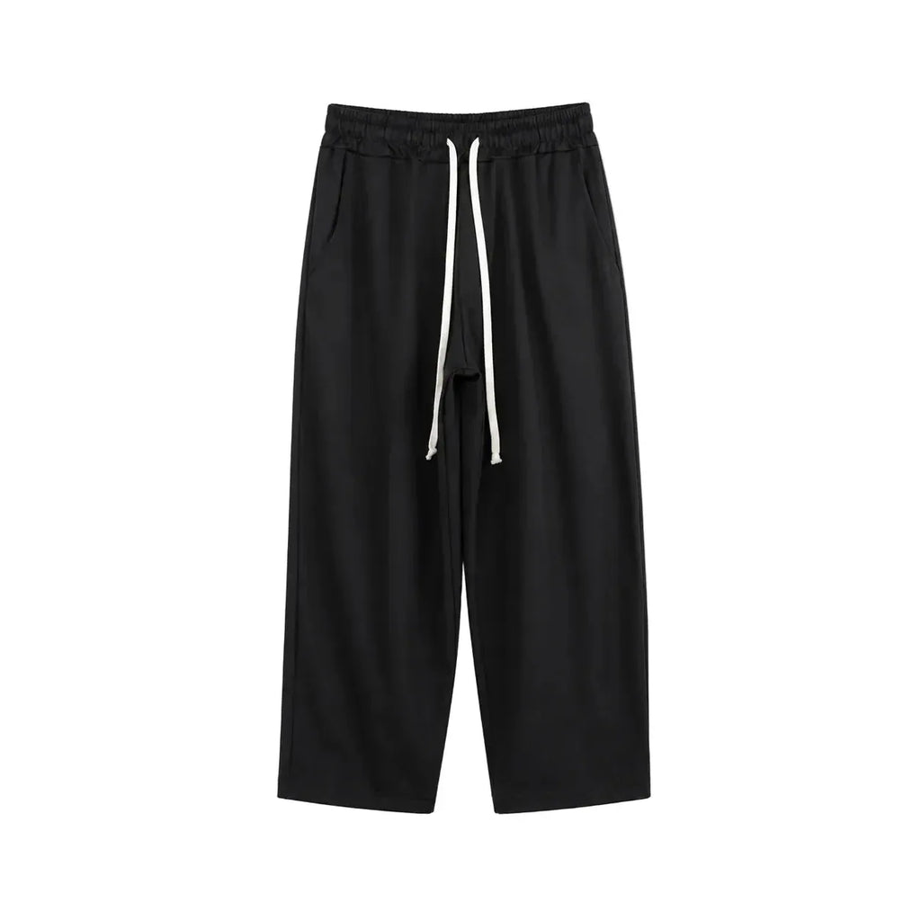 Pantaloni wide leg negri pentru bărbați, vedere frontală cu talie elastică