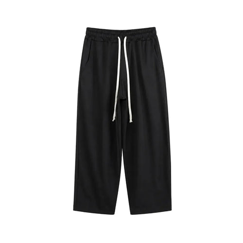 Pantaloni wide leg negri pentru bărbați, vedere frontală cu talie elastică