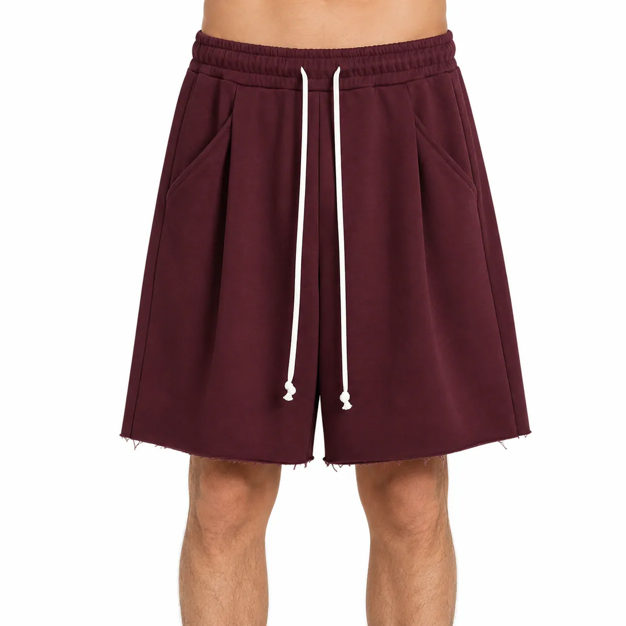 Pantaloni Burgundy Oversized cu Cusătură Frontală și Șnur Lung