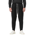 Pantaloni negri pentru bărbați, carrot fit ușor slim, purtați din față cu șnur lung alb