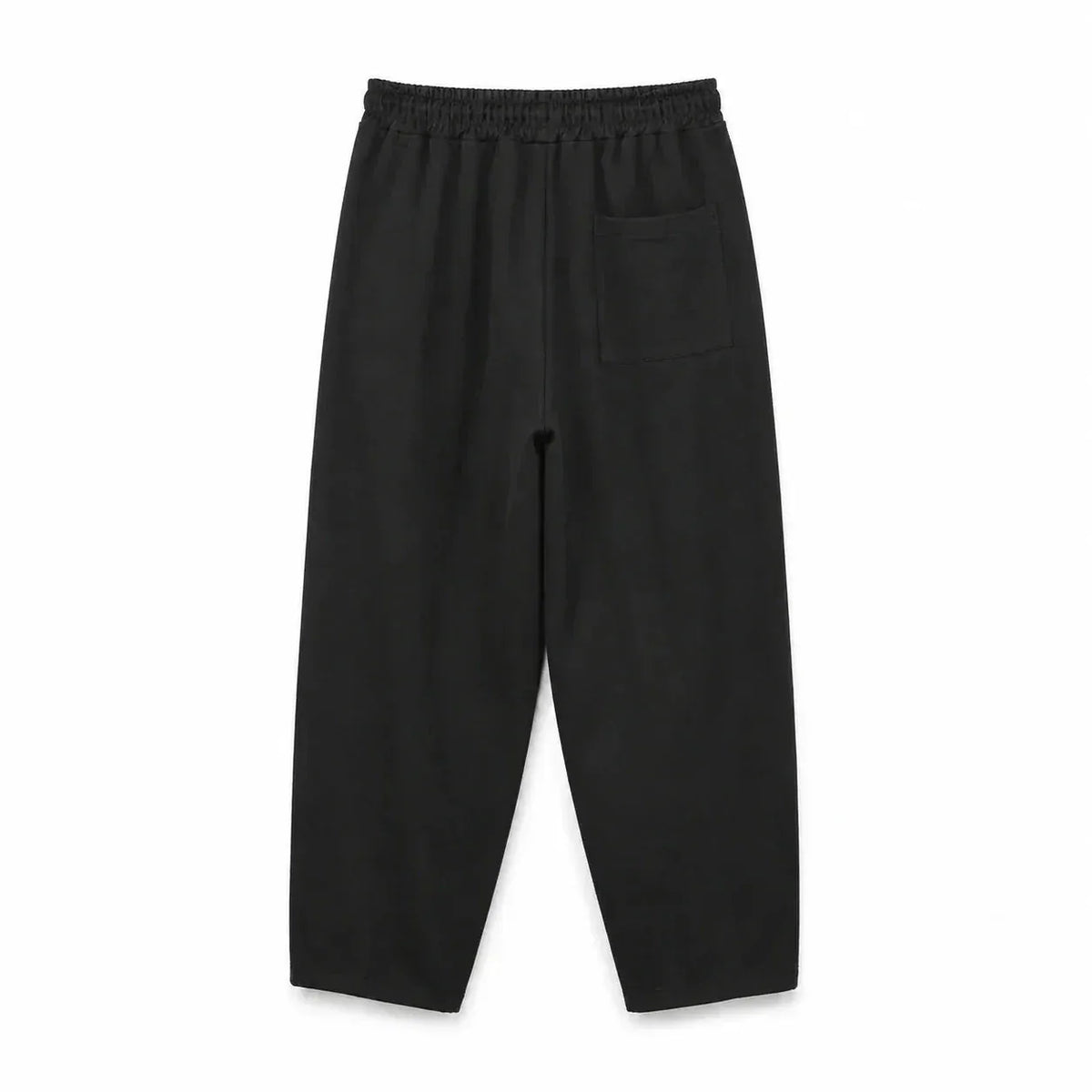 Pantaloni negri pentru bărbați, vedere din spate cu buzunar aplicat și talie elastică