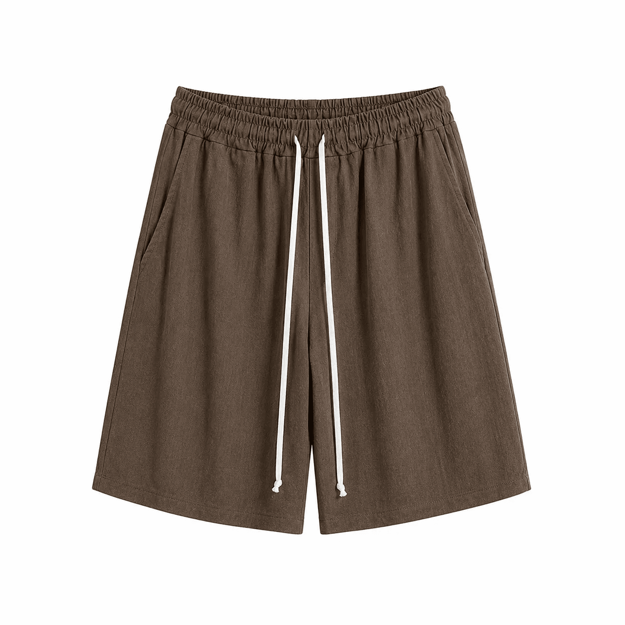 Pantaloni maro cu șnur lung în talie, confecționați din amestec de vâscoză și in, vedere frontală.