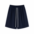 Pantaloni bleumarin cu șnur lung în talie, confecționați din amestec de vâscoză și in, vedere frontală pentru ținute de vară.