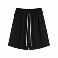 Pantaloni negri cu șnur lung în talie, confecționați din amestec de vâscoză și in, vedere frontală pentru ținute de vară.