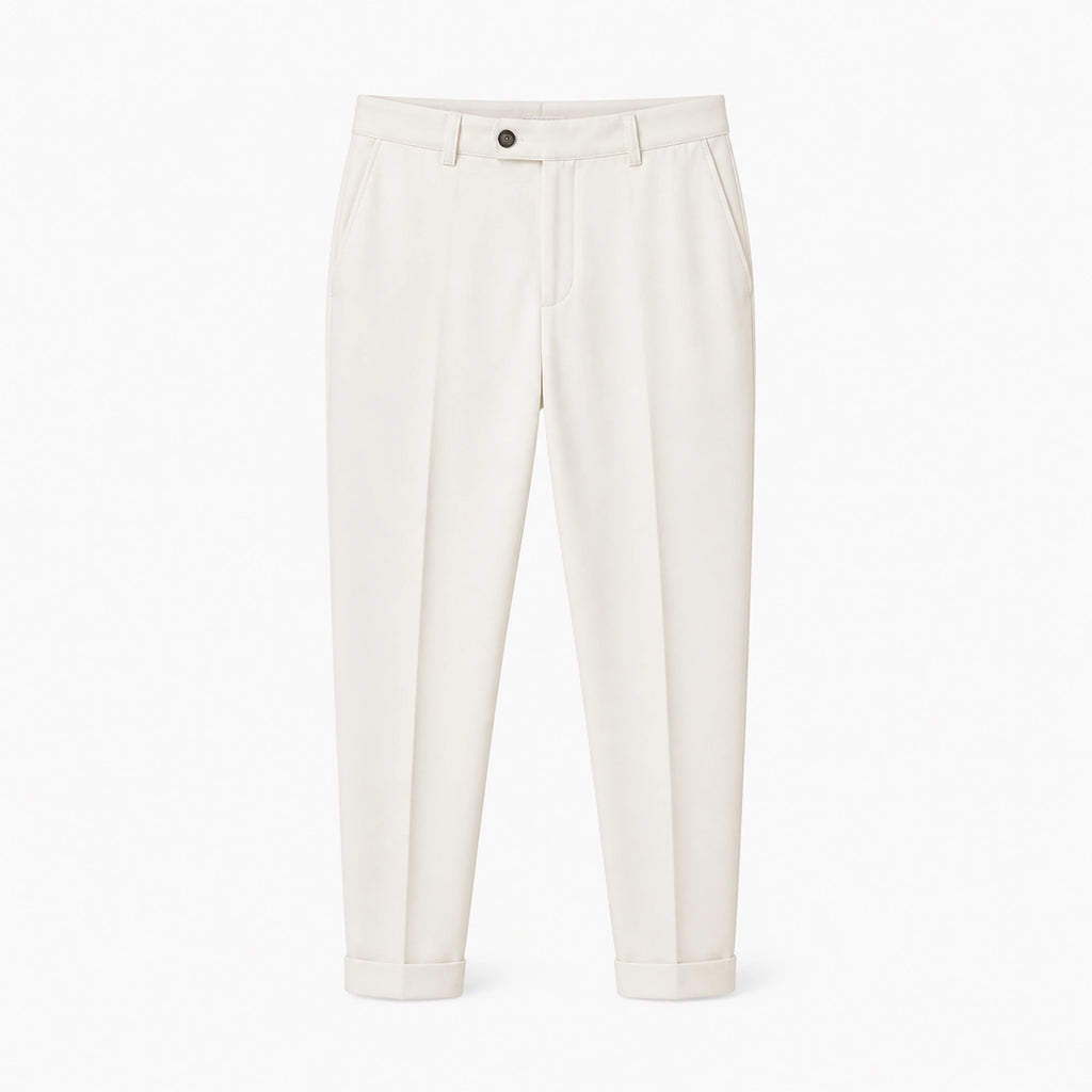 Pantaloni eleganți slim bărbați crem piersică, ghost mannequin, vedere frontală