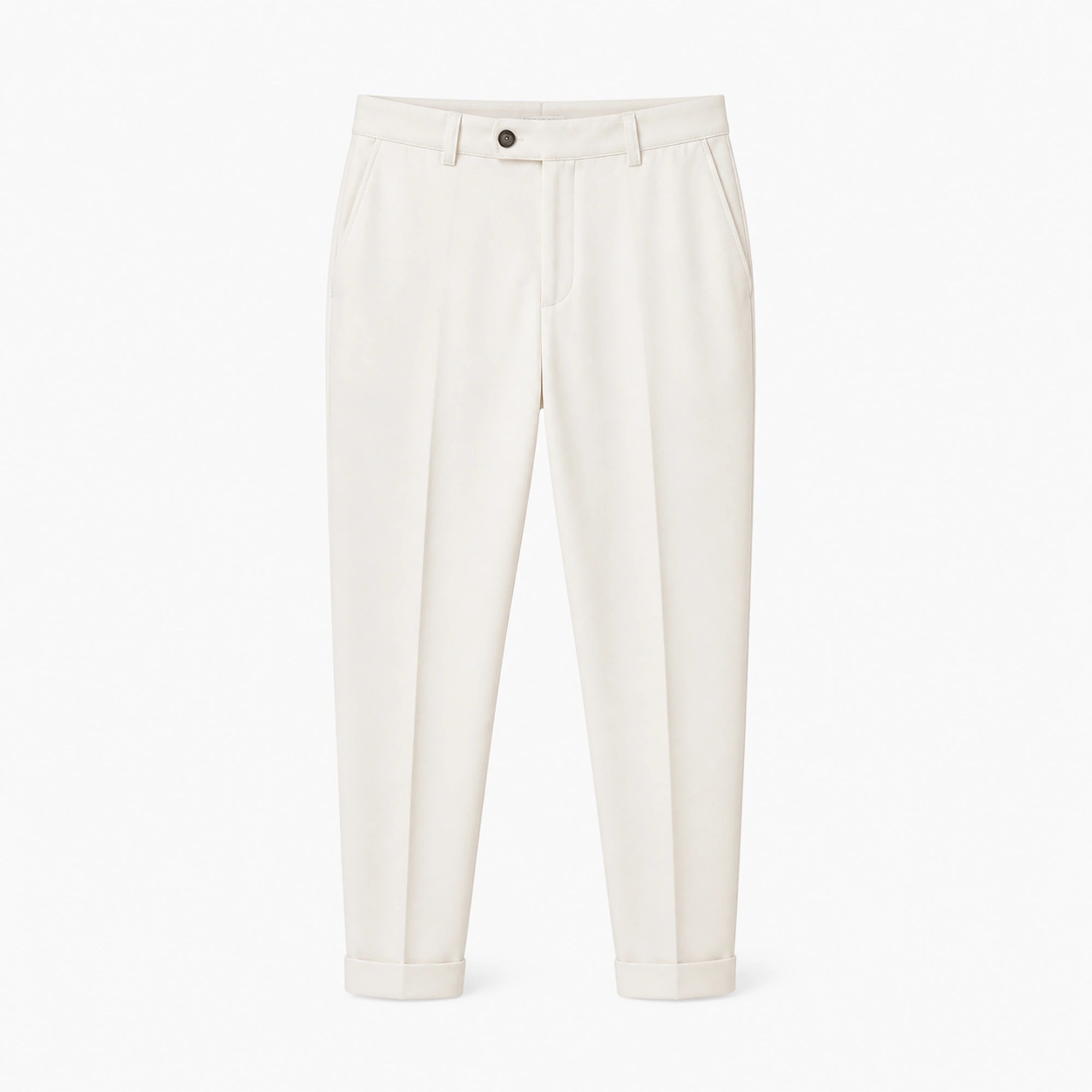 Pantaloni eleganți slim bărbați crem piersică, ghost mannequin, vedere frontală