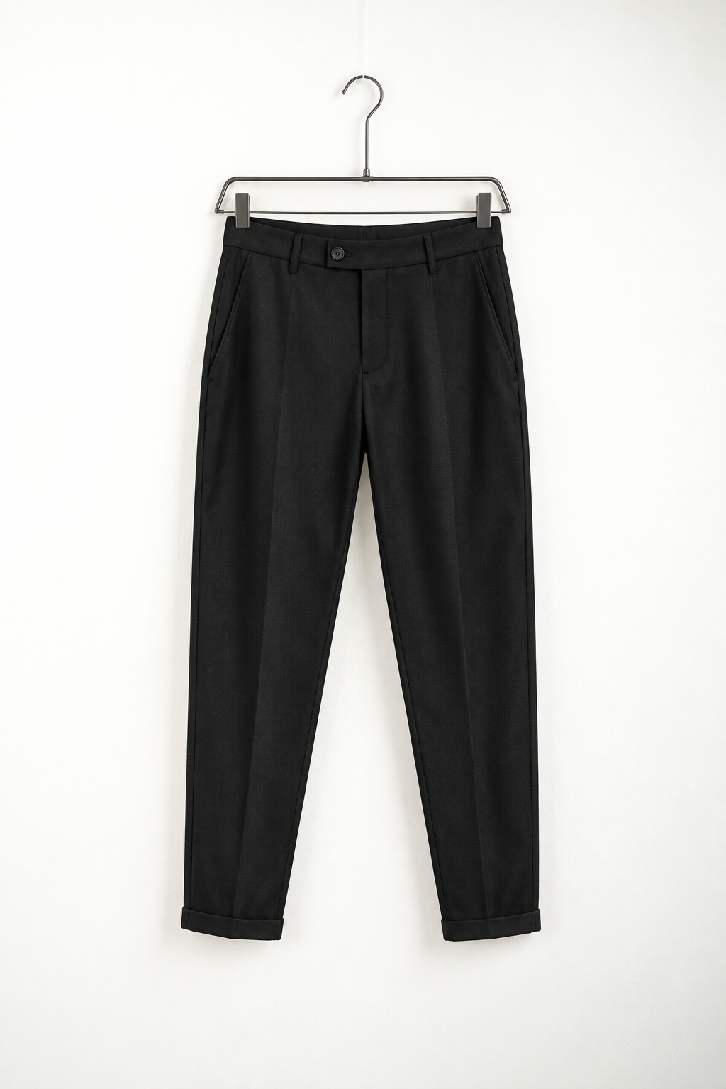 Pantaloni Eleganți Slim Bărbați Negri Fără Șnur – fotografie produs pe umeraș