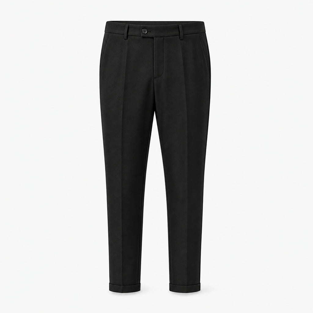 Pantaloni eleganți slim bărbați negri, ghost mannequin, vedere frontală
