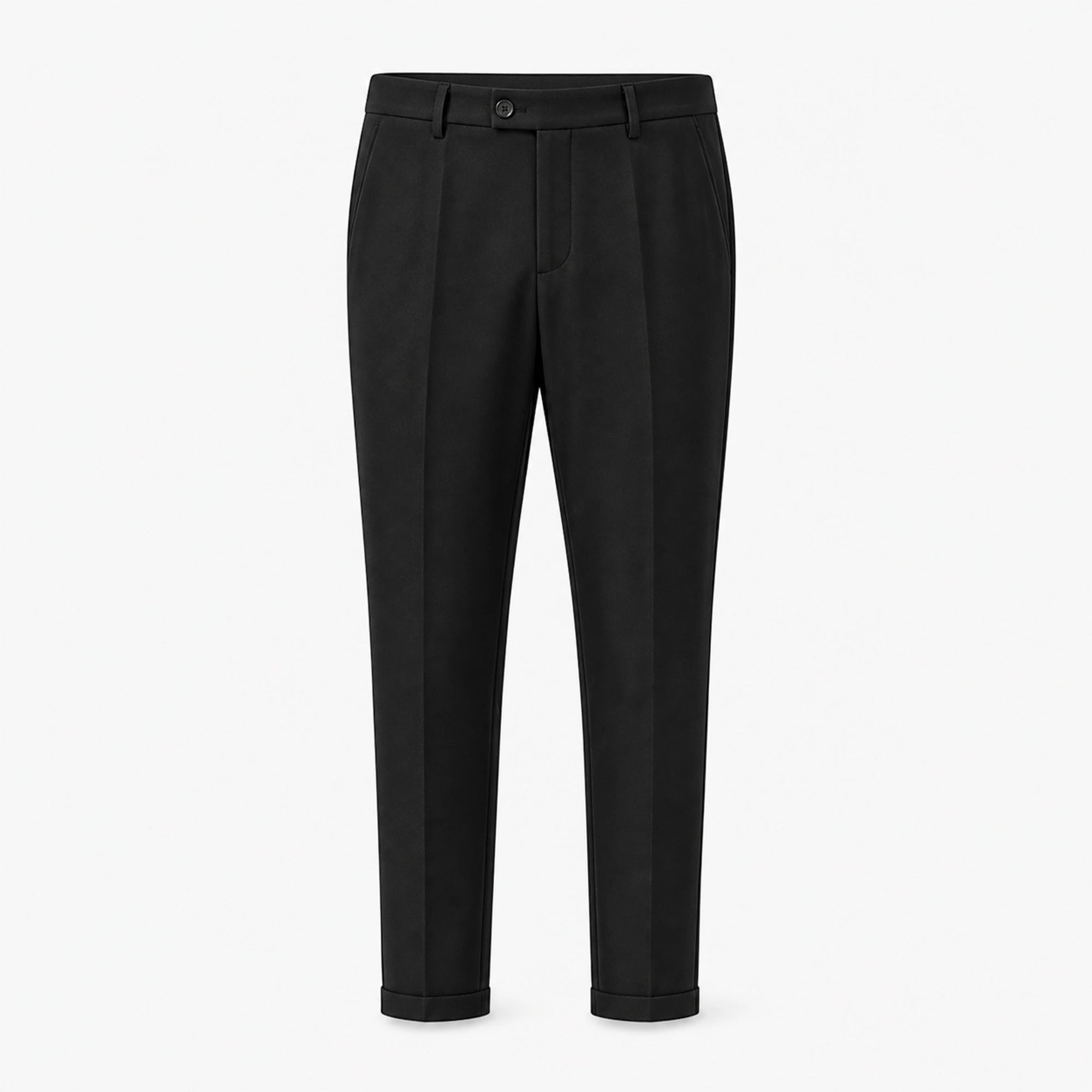 Pantaloni eleganți slim bărbați negri, ghost mannequin, vedere frontală