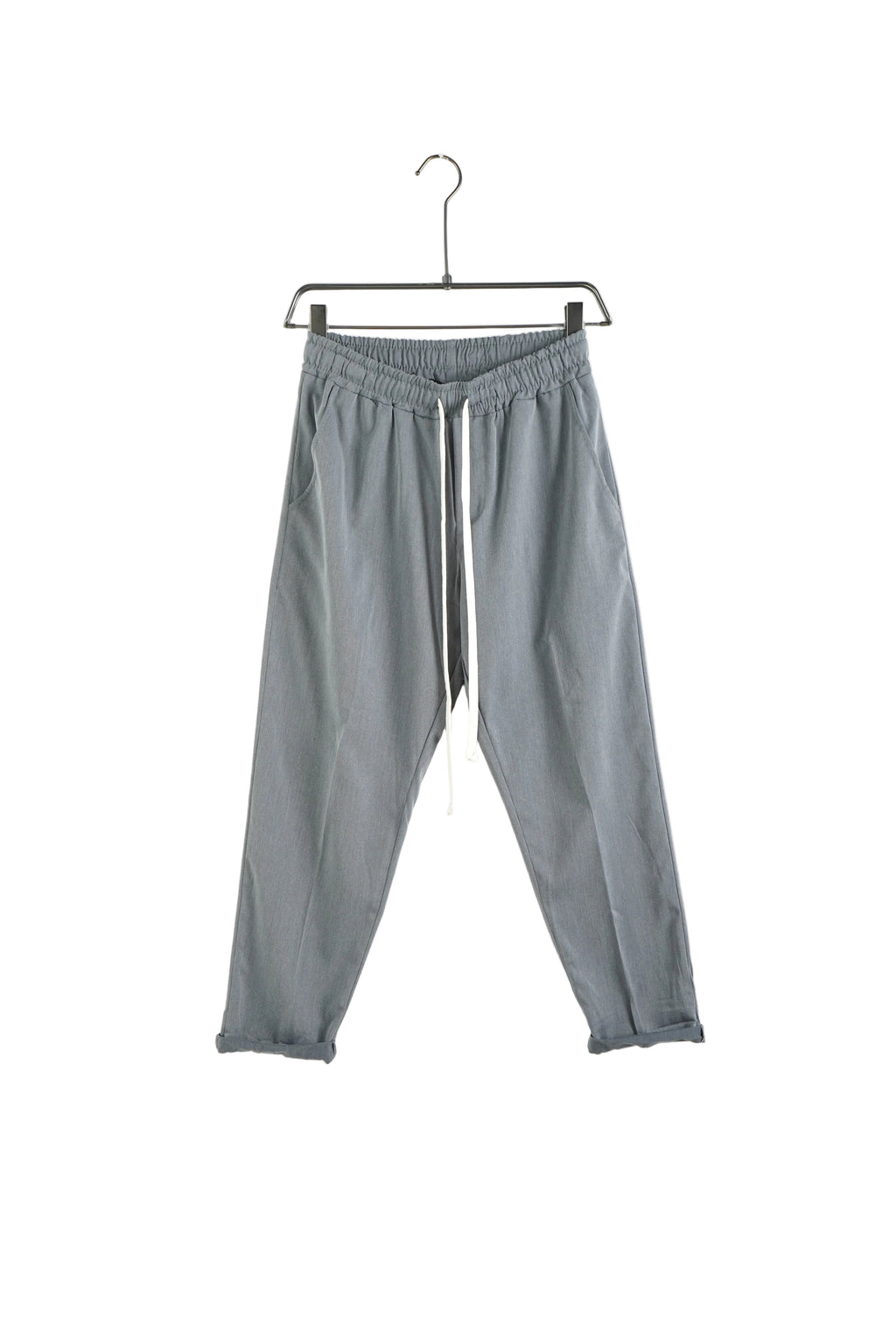 Pantaloni bărbați gri închis slim-fit cu șnur lung în talie, design urban modern