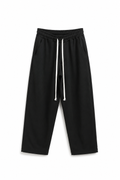 Pantaloni gri wide leg oversized cu șnur lung alb, fit baggy premium streetwear, material heavyweight și design minimalist luxury.