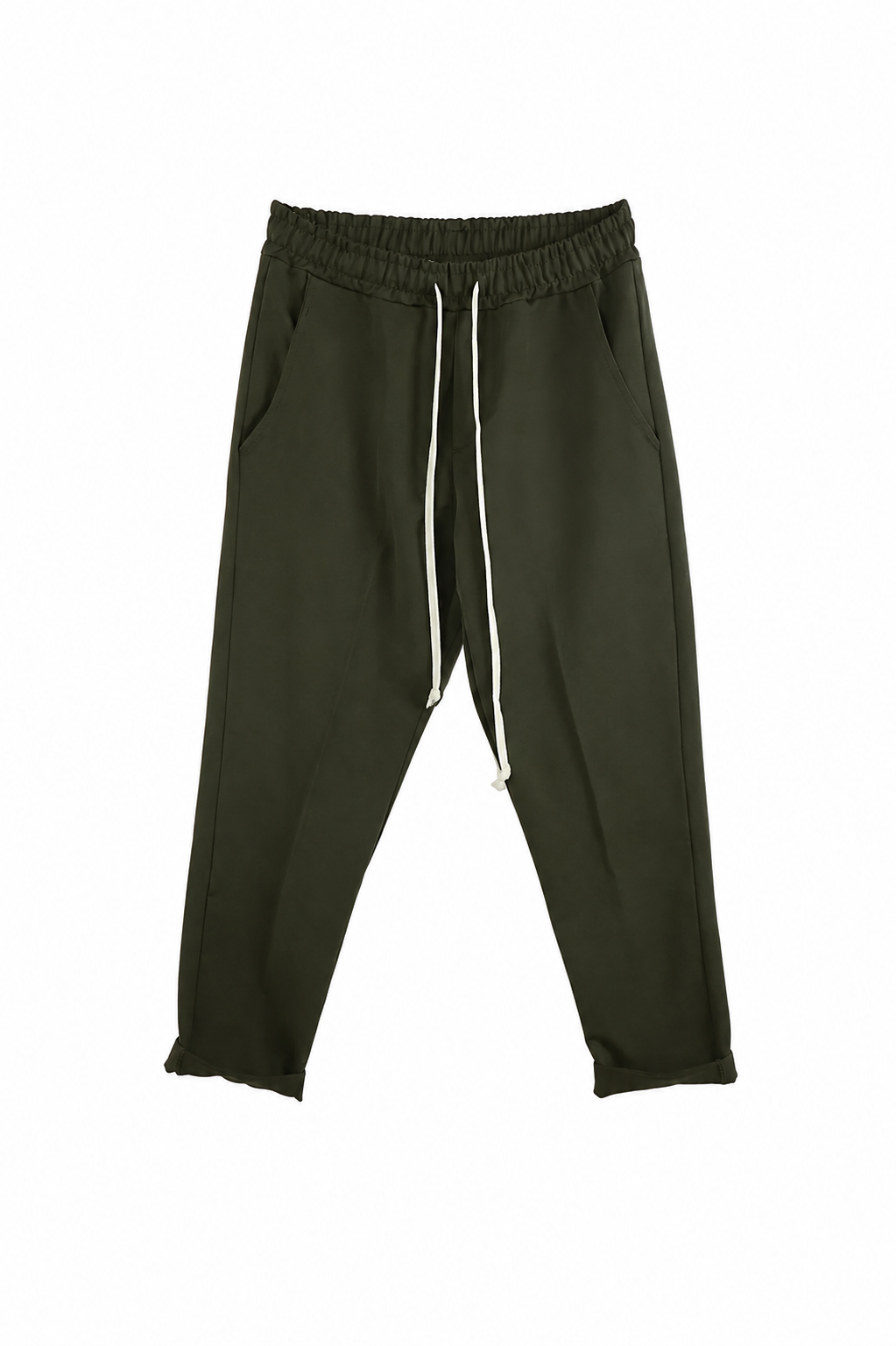 Pantaloni casual khaki cu șnur lung și croială slim pentru un look urban minimalist.