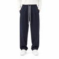Pantaloni lungi bleumarin pentru bărbați, croială largă, vedere din față cu șnur lung